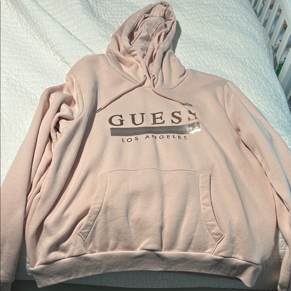 Guess Light Pink Hoodie with Metallic Logo